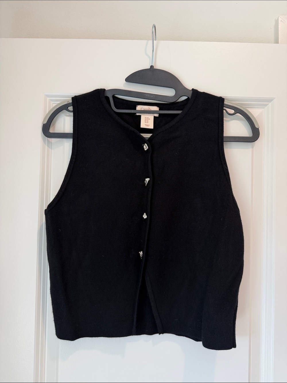 Camila Coelho Black Sleeveless Button-Front Knit Tank